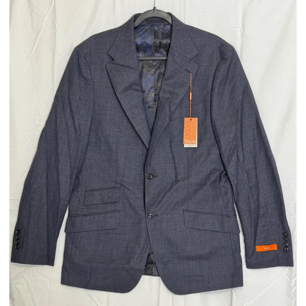 TALLIA Uomo Venezia Navy Blue‎ Wool Blend Stretch Blazer 42 Long